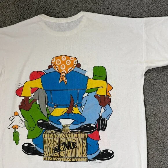 Vintage 1993 White Looney Tunes Hip-Hop XL Graphic T-Shirt- Taz Bugs Daffy -GUC - Picture 9 of 11